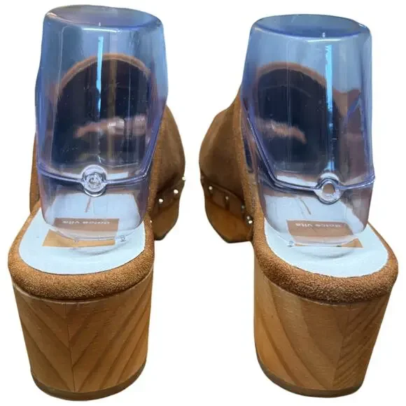 DOLCE VITA Dorando Women's 7.5 Clog Cognac Open Toe Platform Gold Studs - Picture 5 of 13